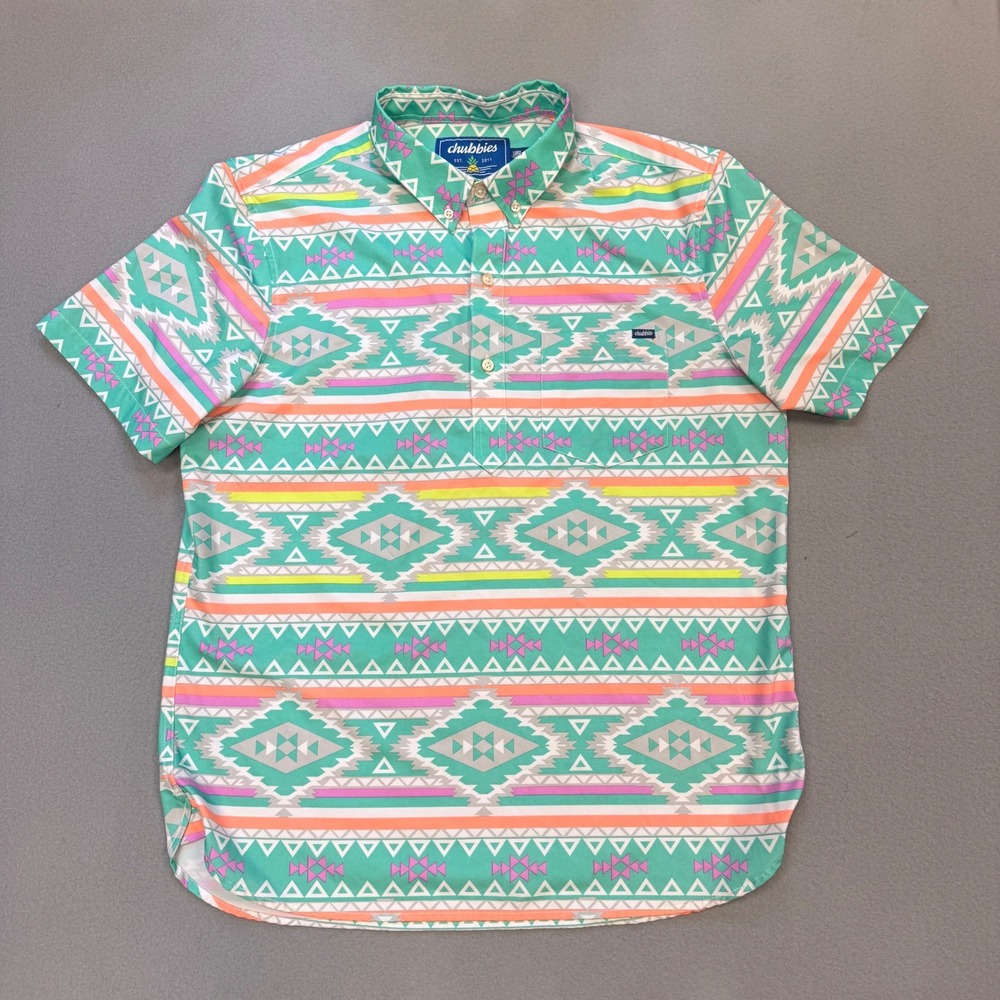 Chubbies Mens Large The En Fuego Wild Popover Shirt Southwestern Aztec Button